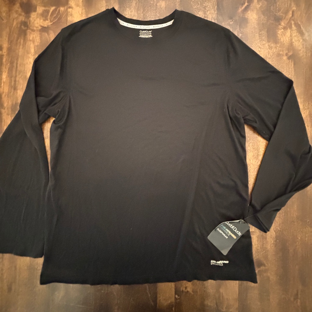 New Cuddl Duds Far-Enhanced Sleepwear, Black Men's Shirt, Large